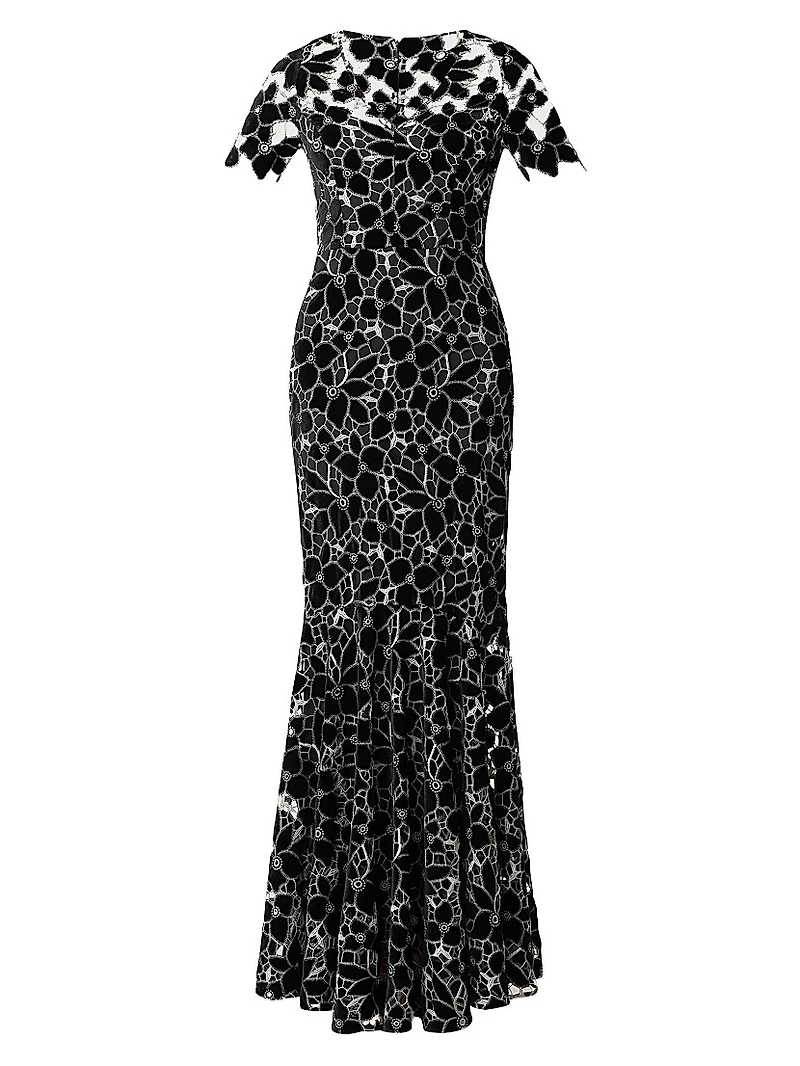 Fiona Floral Lace Short-Sleeve Gown