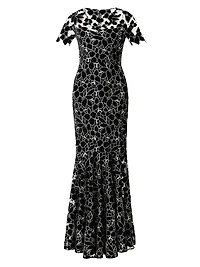 Fiona Floral Lace Short-Sleeve Gown