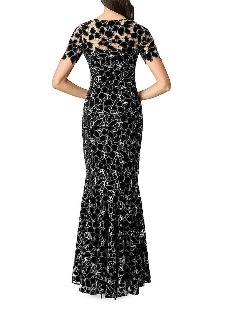 Fiona Floral Lace Short-Sleeve Gown