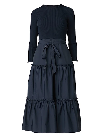Magda Rib-Knit & Taffeta Midi-Dress
