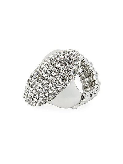 Silvertone & Crystal Pavé Signet Ring