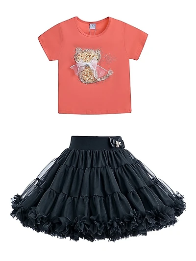 Little Girl's & Leslie Cat Skirt Outfit