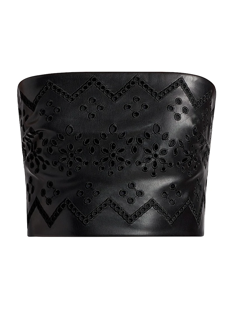 Lois Eyelet Embroidered Faux Leather Top