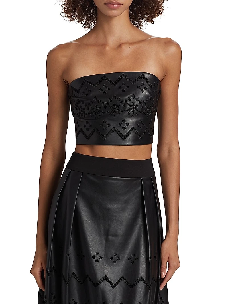 Lois Eyelet Embroidered Faux Leather Top