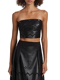 Lois Eyelet Embroidered Faux Leather Top