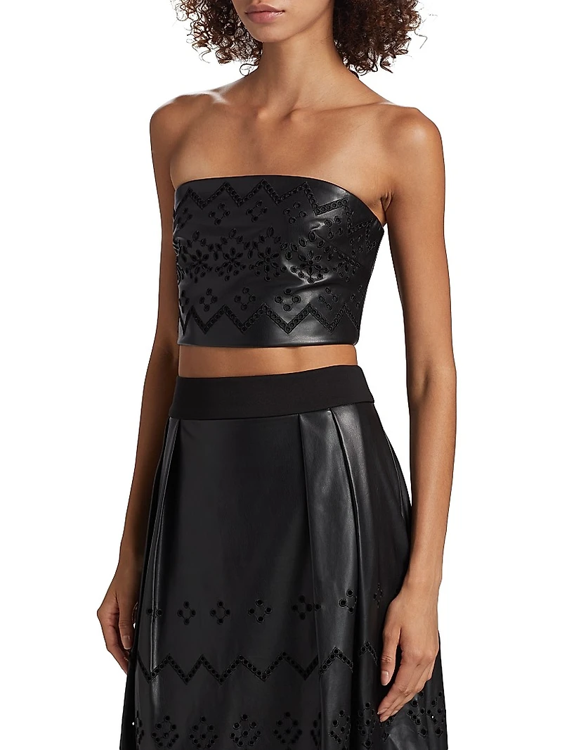 Lois Eyelet Embroidered Faux Leather Top