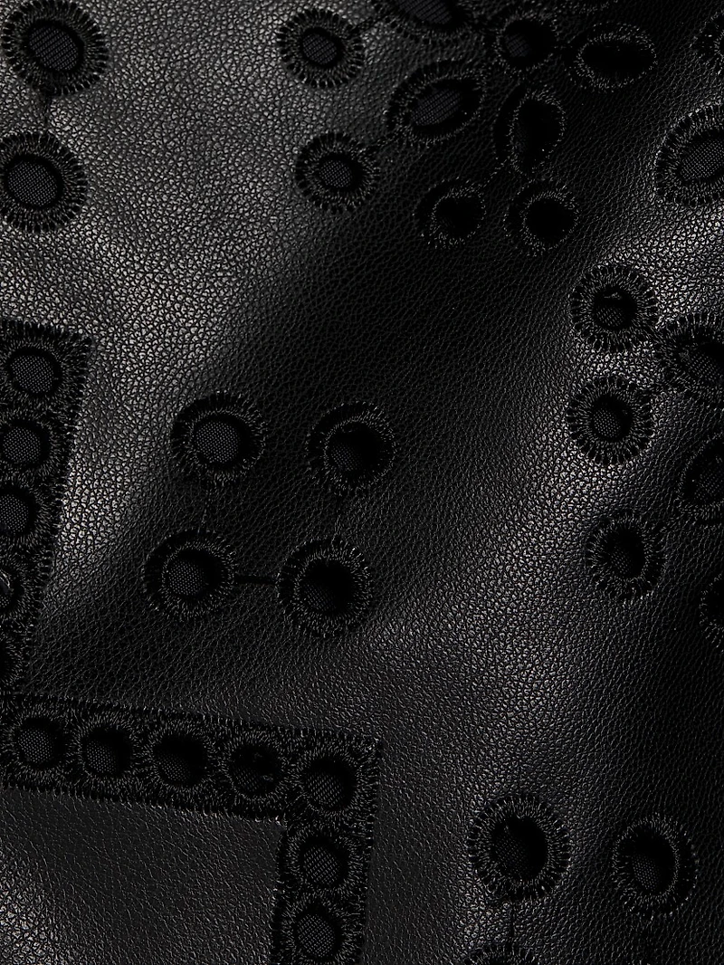 Lois Eyelet Embroidered Faux Leather Top