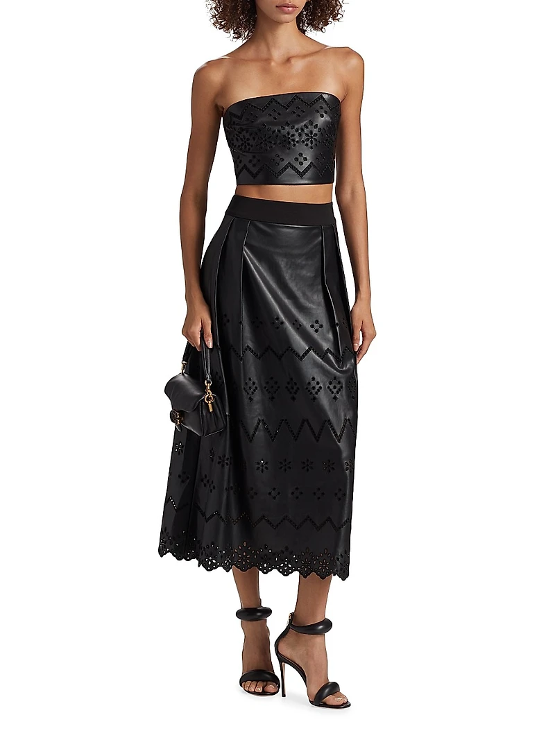 Lois Eyelet Embroidered Faux Leather Top