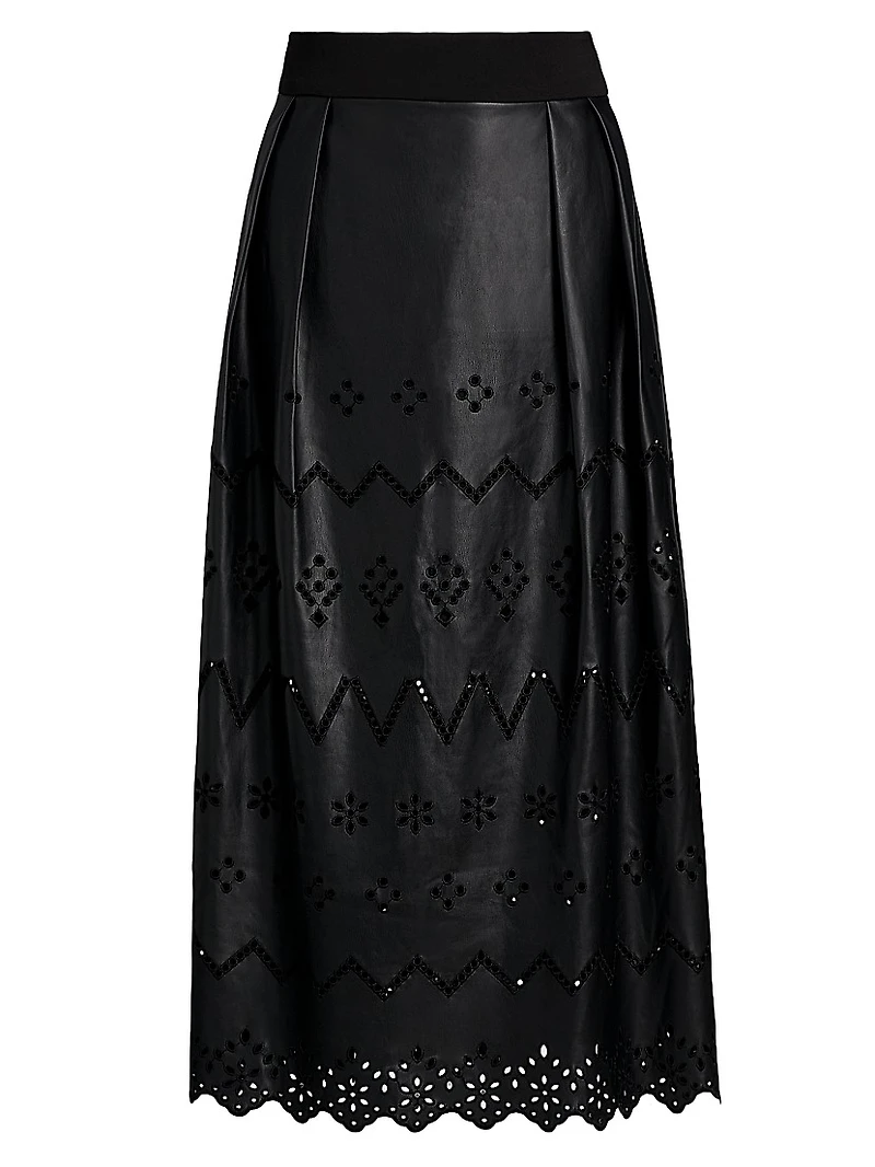 Jolene Eyelet Embroidered Faux Leather Skirt