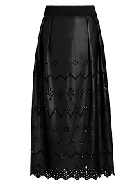 Jolene Eyelet Embroidered Faux Leather Skirt