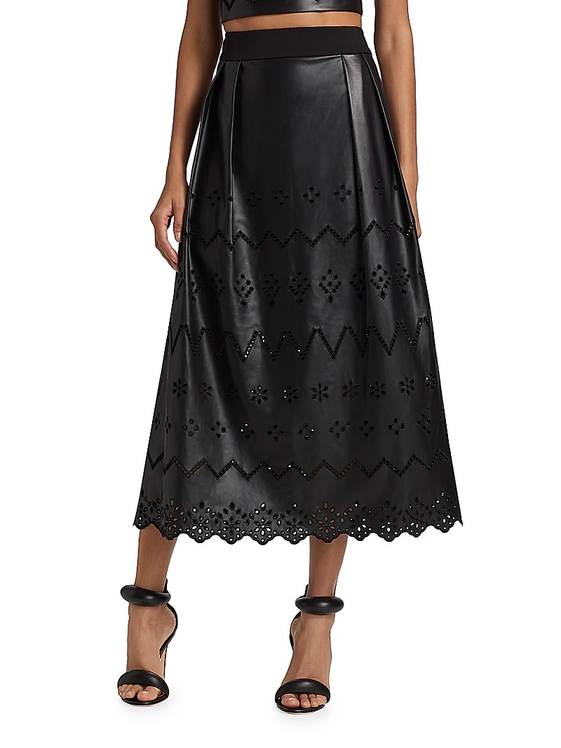 Jolene Eyelet Embroidered Faux Leather Skirt