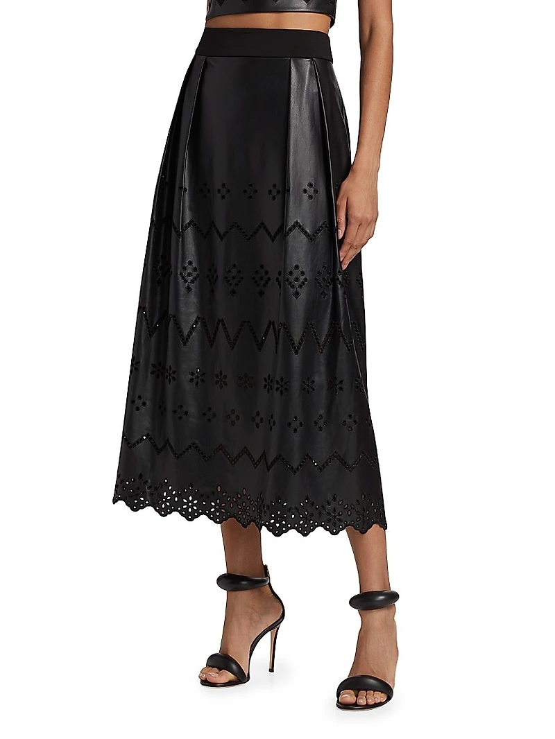 Jolene Eyelet Embroidered Faux Leather Skirt
