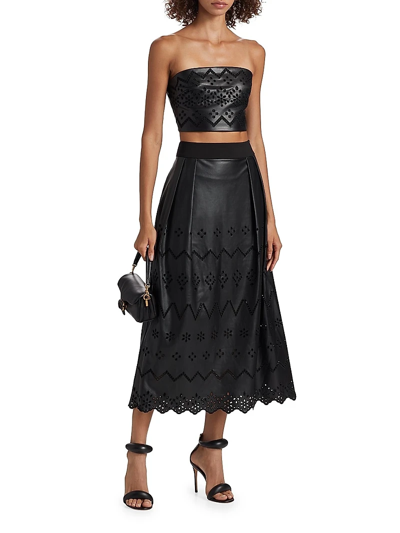 Jolene Eyelet Embroidered Faux Leather Skirt