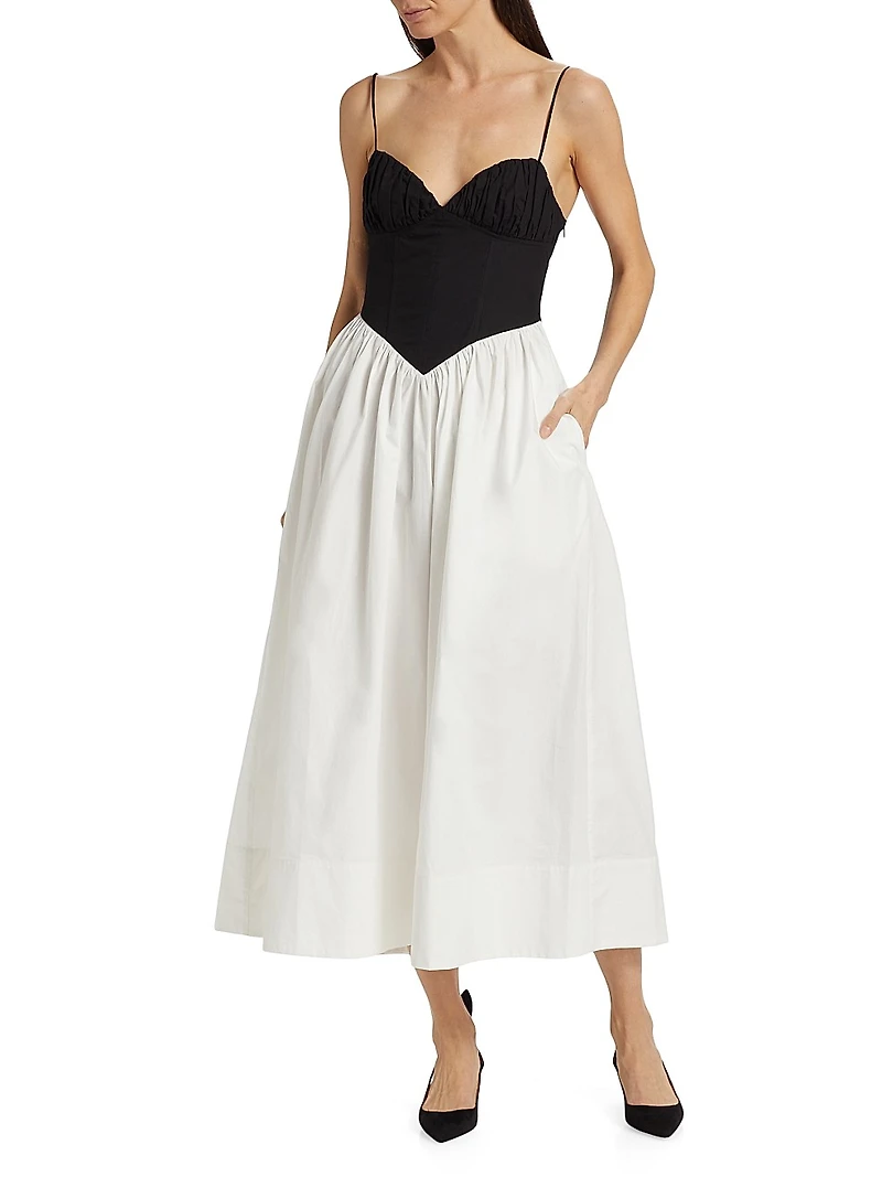 Carmine Cotton Fit & Flare Midi-Dress