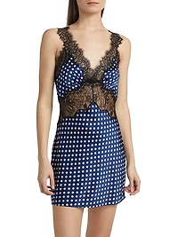Cleo Lace-Trimmed Polka Dot Silk Minidress