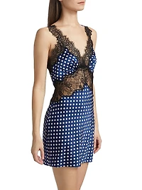 Cleo Lace-Trimmed Polka Dot Silk Minidress