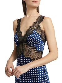 Cleo Lace-Trimmed Polka Dot Silk Minidress