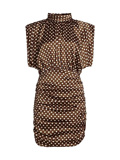 Antares Polka Dot Stretch Silk Minidress