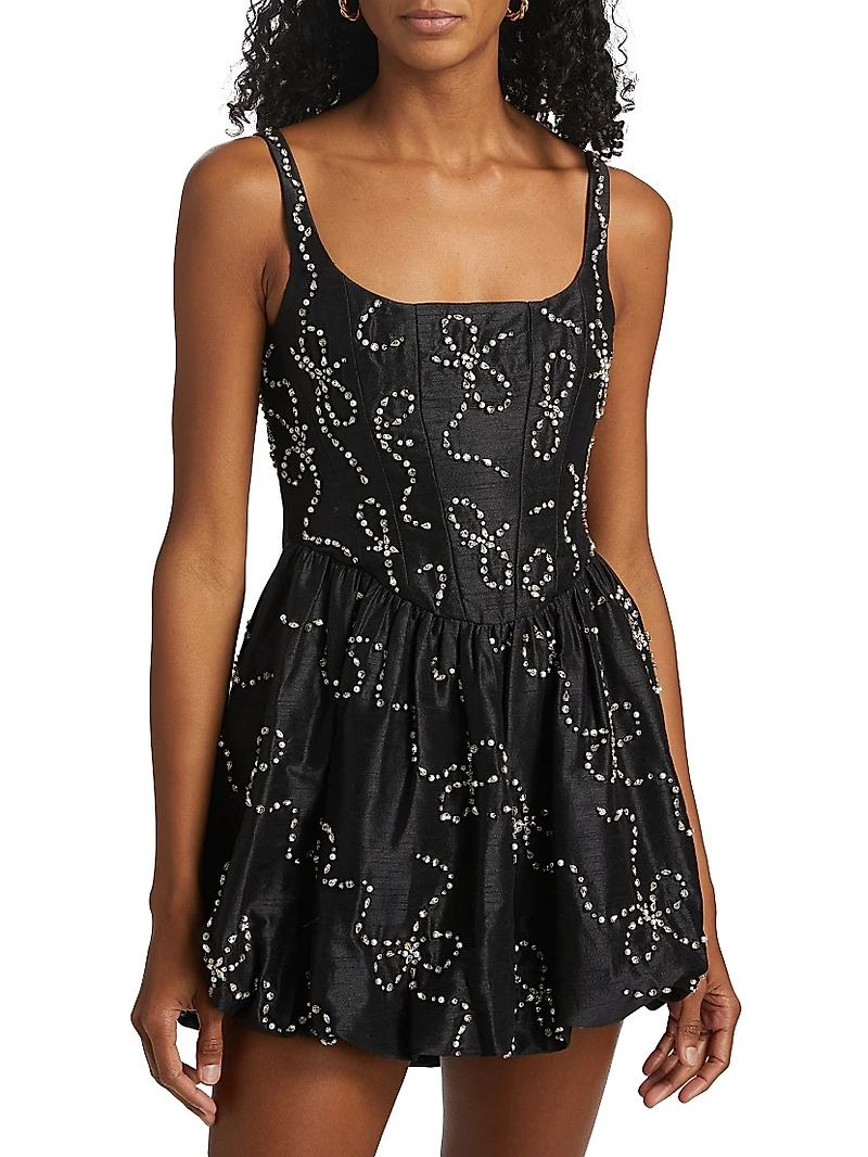 Crystal Bow Shantung Brookhaven Minidress