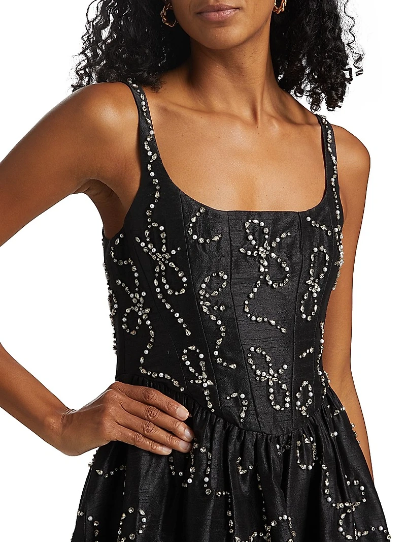 Crystal Bow Shantung Brookhaven Minidress