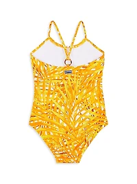 Little Girl's & Palm Leaves One-Piece Swimsuit