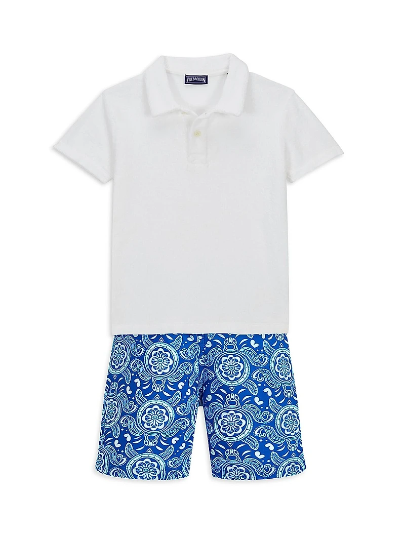 Little Boy's & Graphic Turtle Swim Shorts