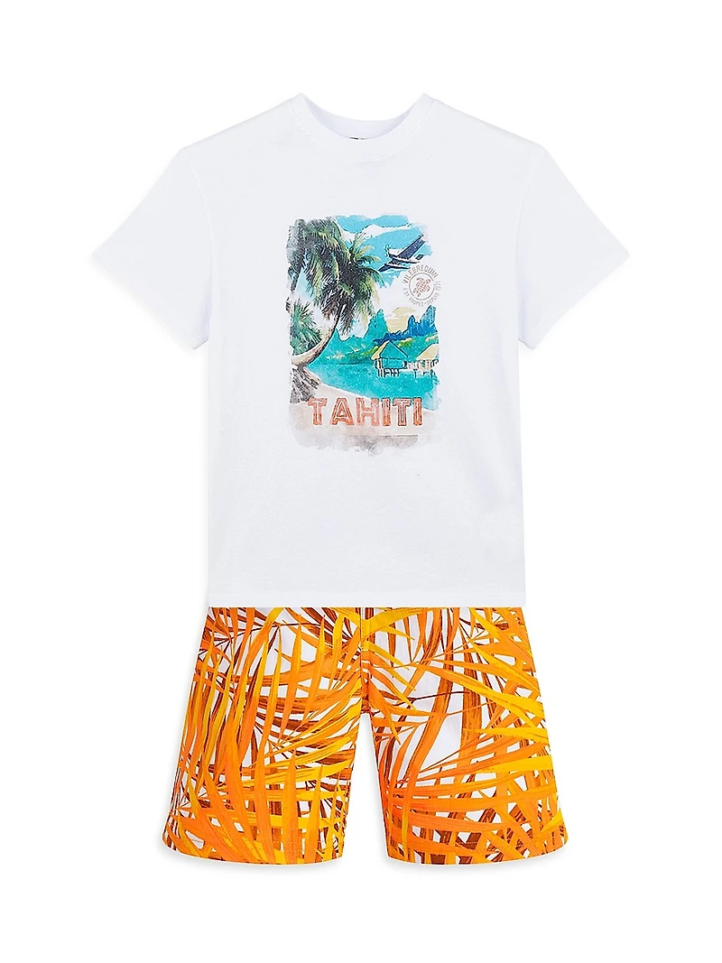 Little Boy's & Palm Leaves Swim Shorts