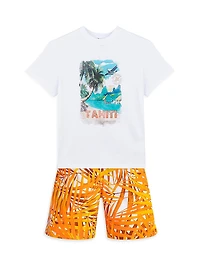 Little Boy's & Palm Leaves Swim Shorts