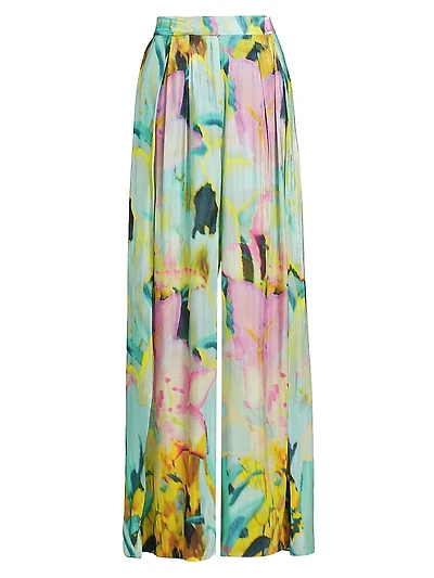 Loretta Lotus Metallic Satin Wide-Leg Pants