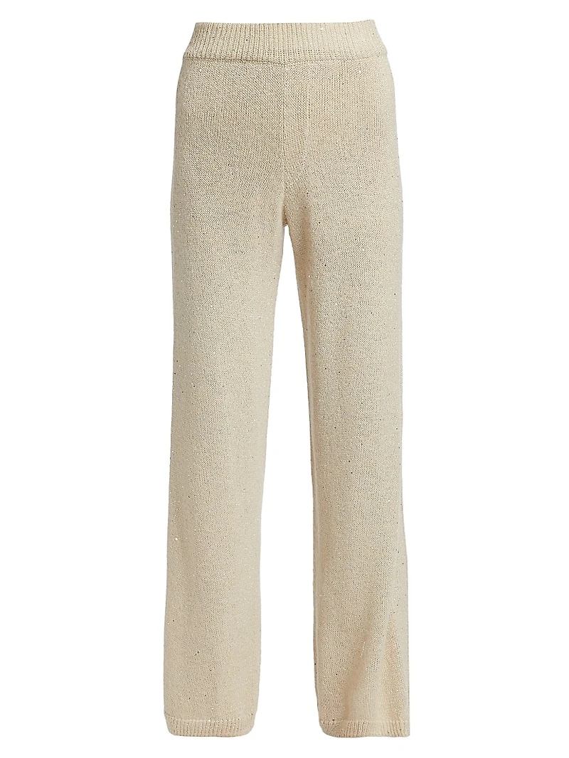 Sequined Knit Wide-Leg Pants