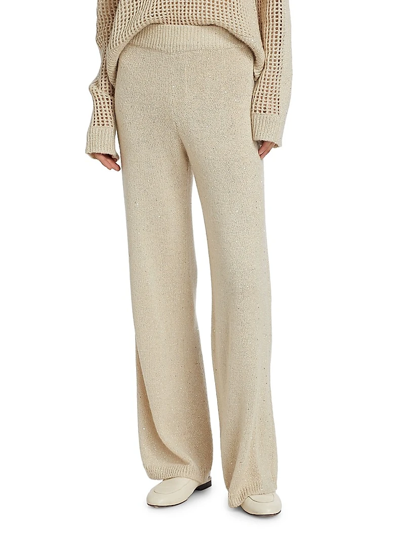 Sequined Knit Wide-Leg Pants