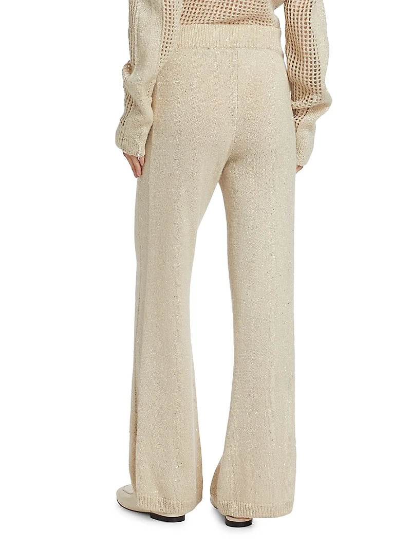 Sequined Knit Wide-Leg Pants