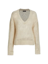 Sequined Open-Knit V-Neck Sweater
