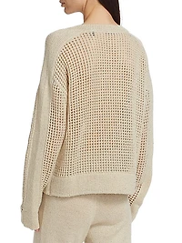 Sequined Open-Knit V-Neck Sweater