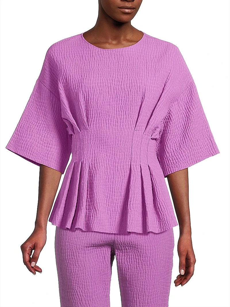 Crinkle Pleated Cotton Top