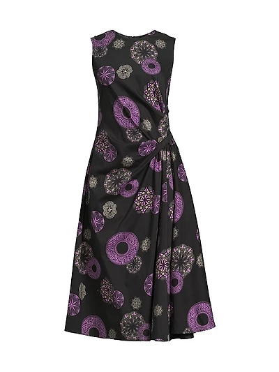 Ikiagi Geometric Cotton-Silk Sleeveless Midi-Dress