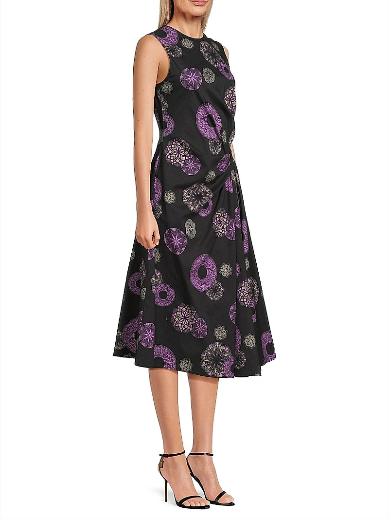 Ikiagi Geometric Cotton-Silk Sleeveless Midi-Dress