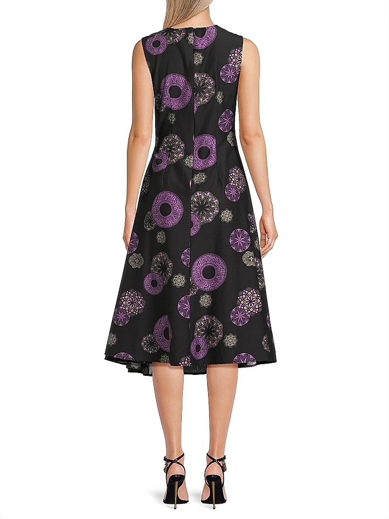 Ikiagi Geometric Cotton-Silk Sleeveless Midi-Dress
