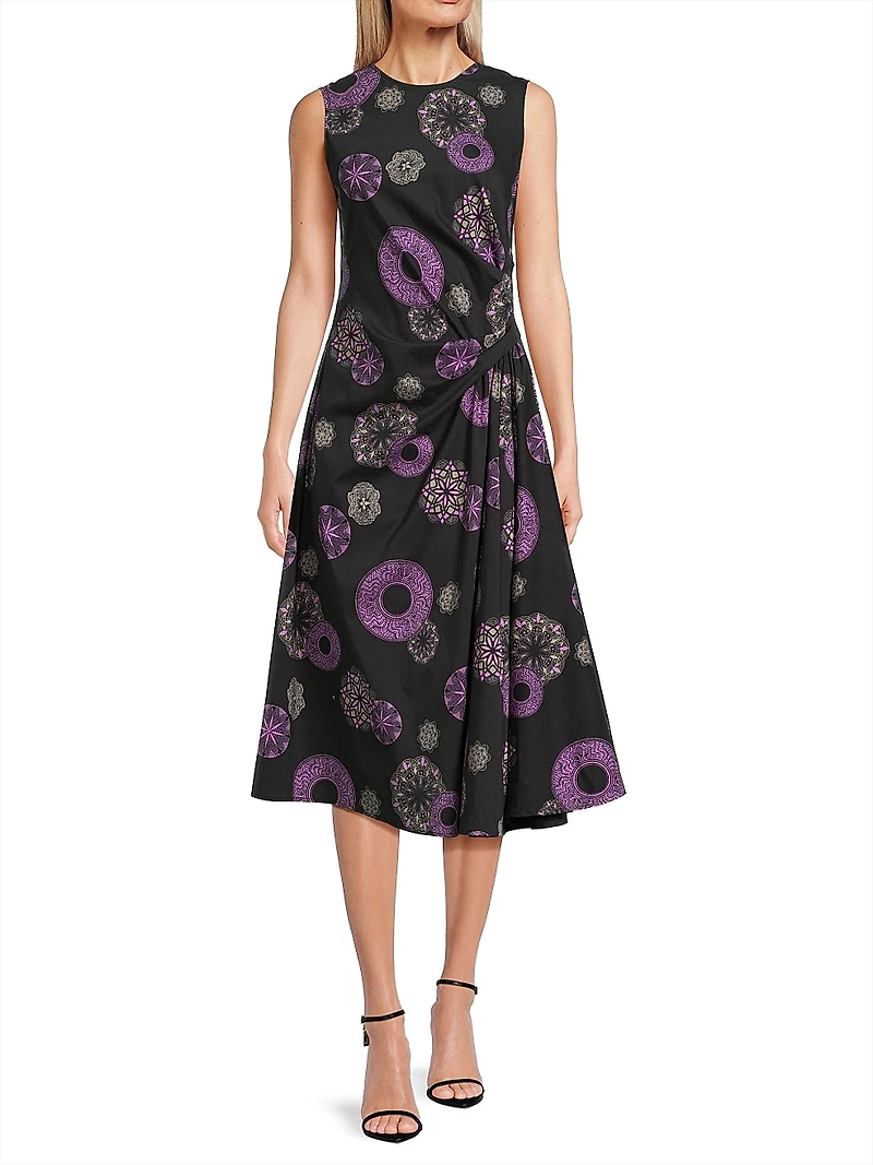 Ikiagi Geometric Cotton-Silk Sleeveless Midi-Dress
