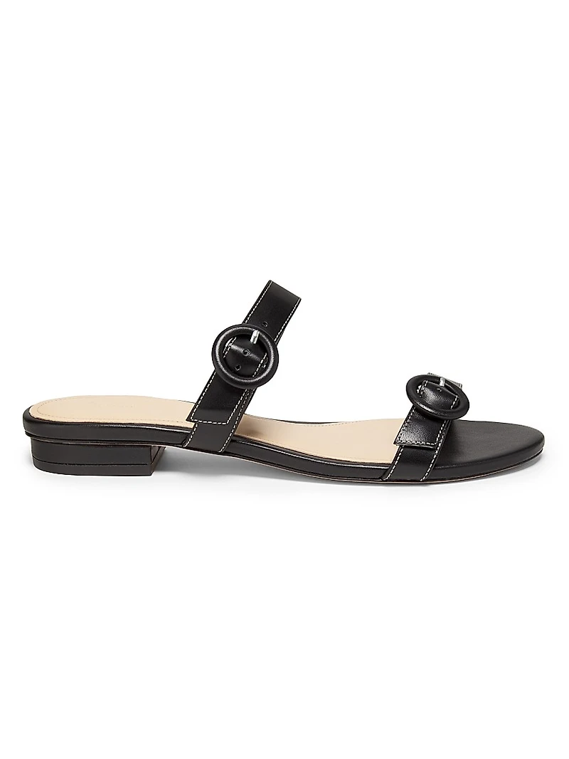 Double Buckle Leather Flat Sandals