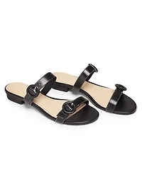 Double Buckle Leather Flat Sandals