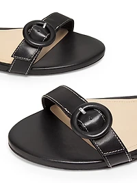 Double Buckle Leather Flat Sandals