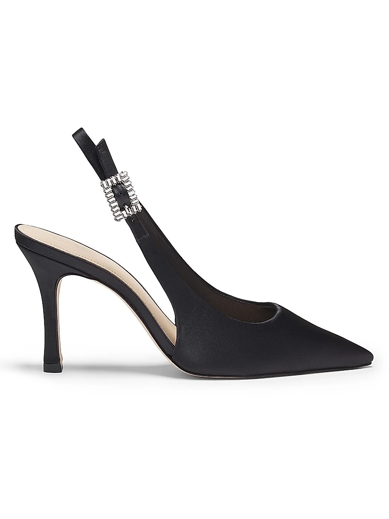 Crystal Buckle 90MM Satin Slingback Pumps