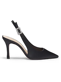 Crystal Buckle 90MM Satin Slingback Pumps