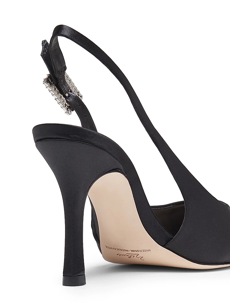 Crystal Buckle 90MM Satin Slingback Pumps