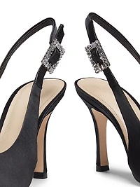 Crystal Buckle 90MM Satin Slingback Pumps