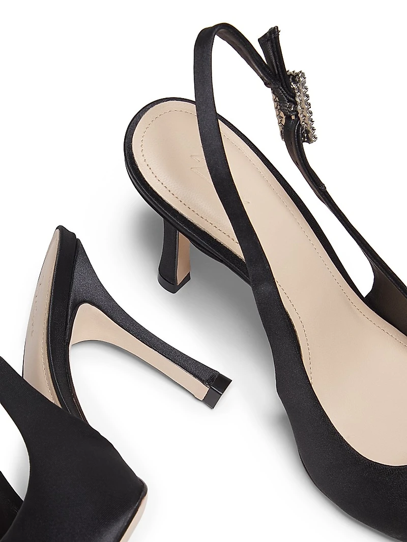 Crystal Buckle 90MM Satin Slingback Pumps