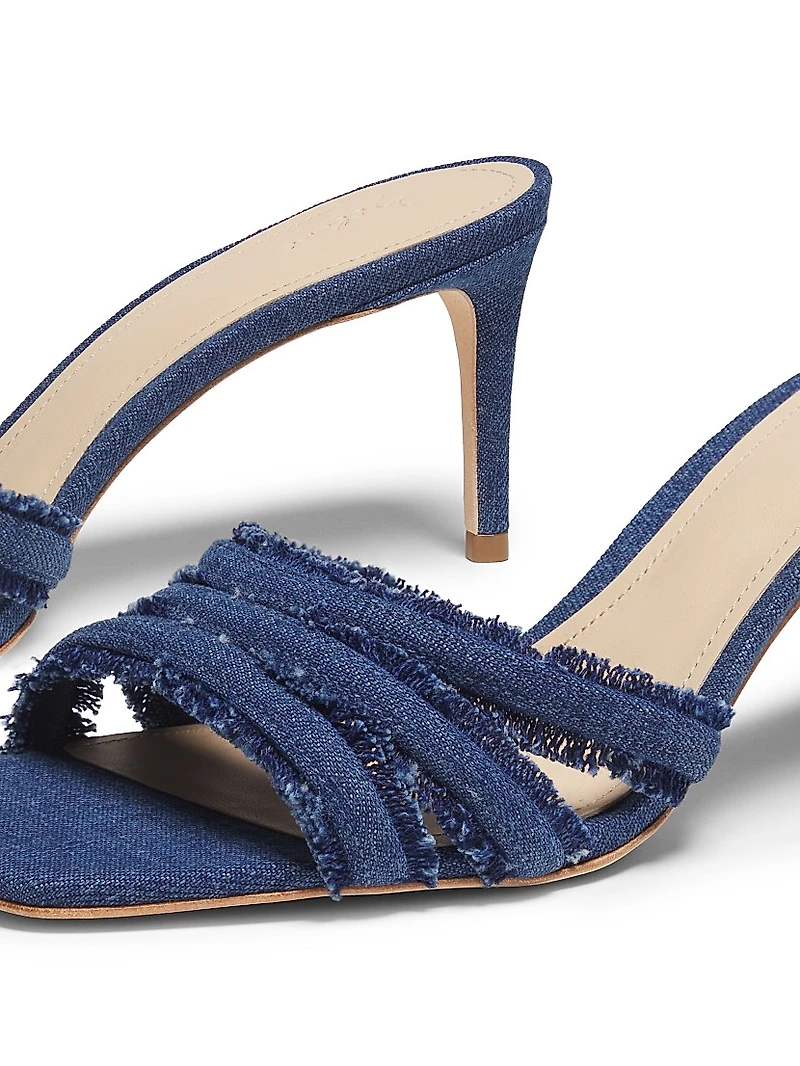 Three Band Frayed Mule 70MM Denim Sandals