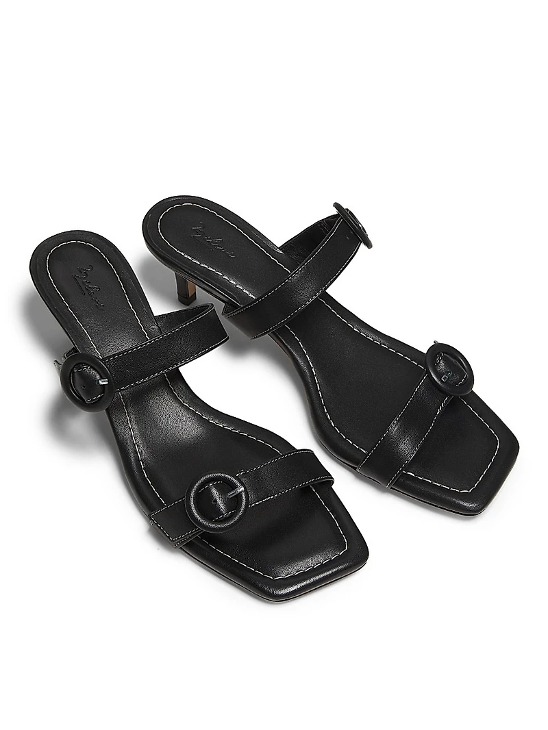Double Buckle Leather 53MM Kitten Heel Sandals
