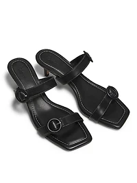 Double Buckle Leather 53MM Kitten Heel Sandals